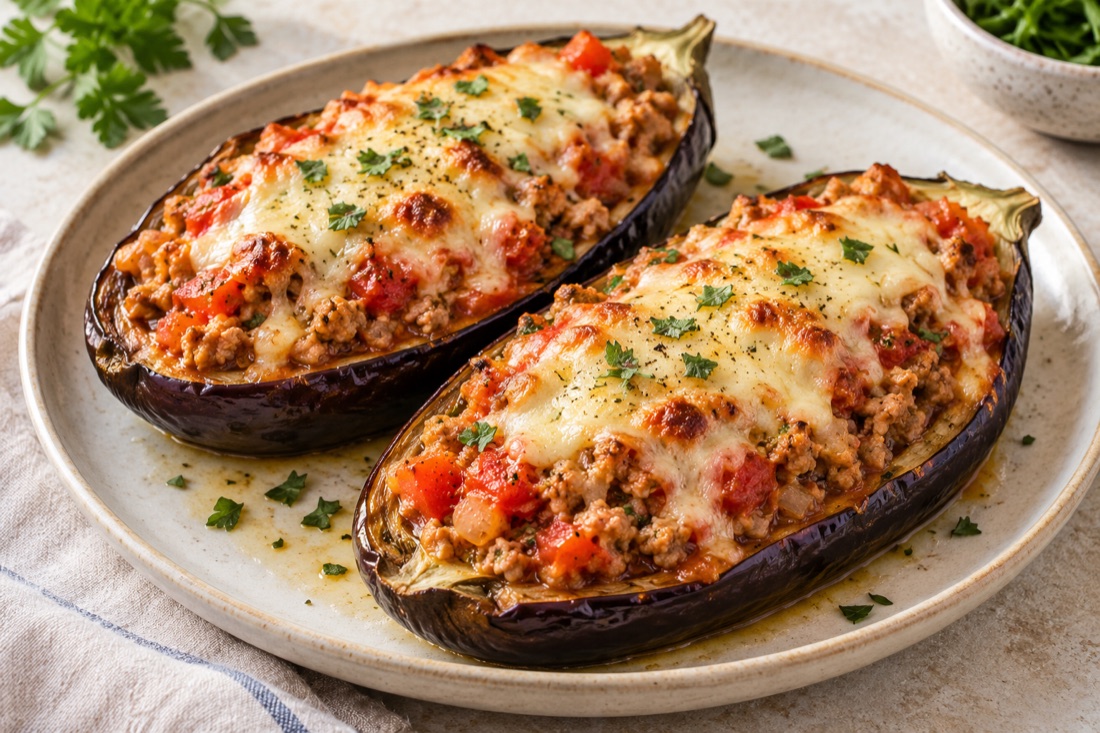 Berenjena rellena de pavo