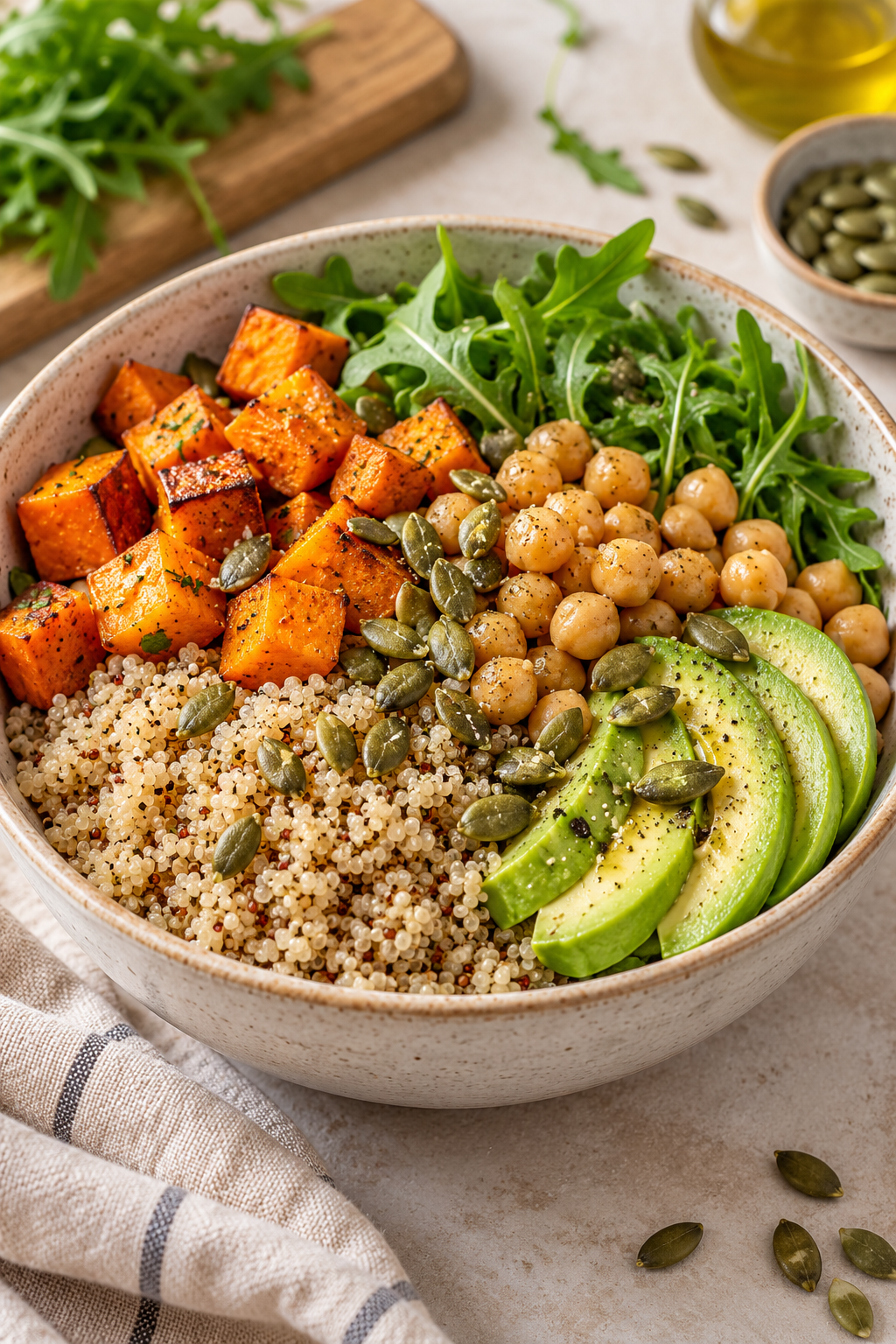 Bowl de quinoa, boniato y garbanzos