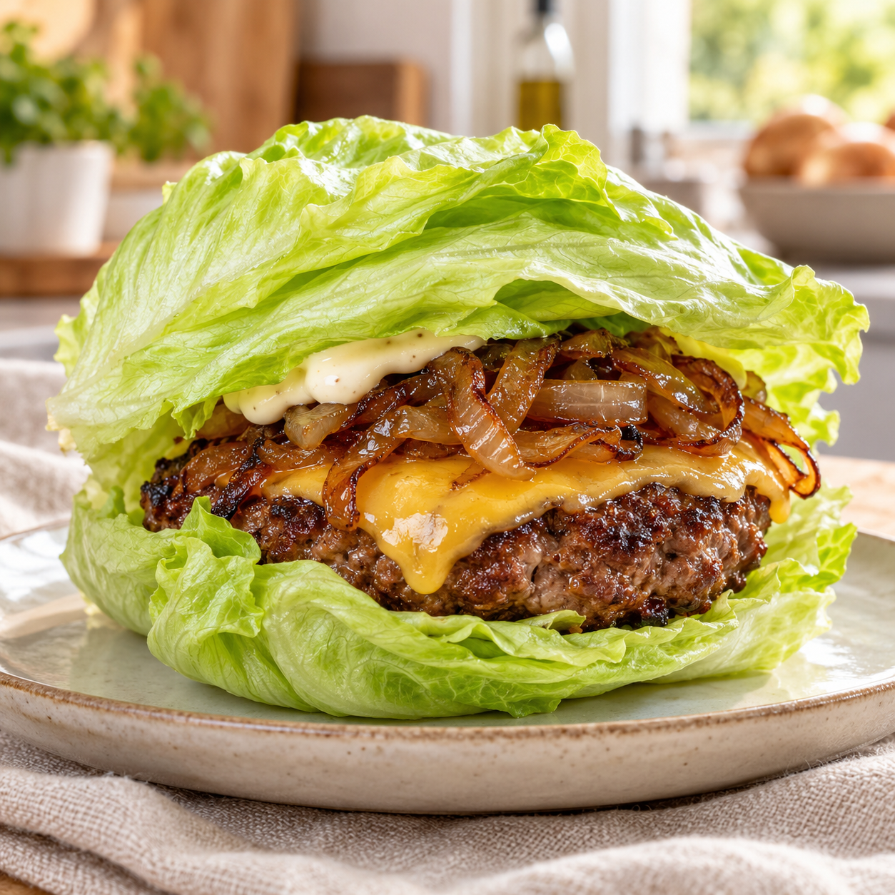 Hamburguesa de carne en hojas de lechuga