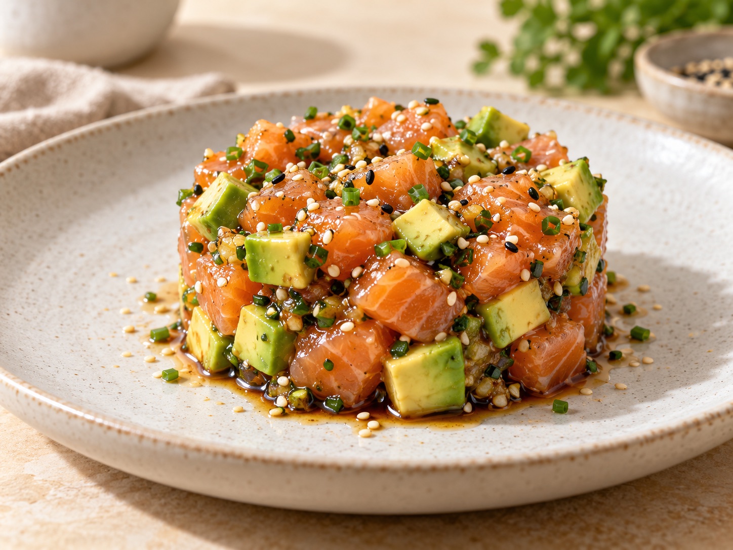 Tartar de salmón con aguacate y sésamo