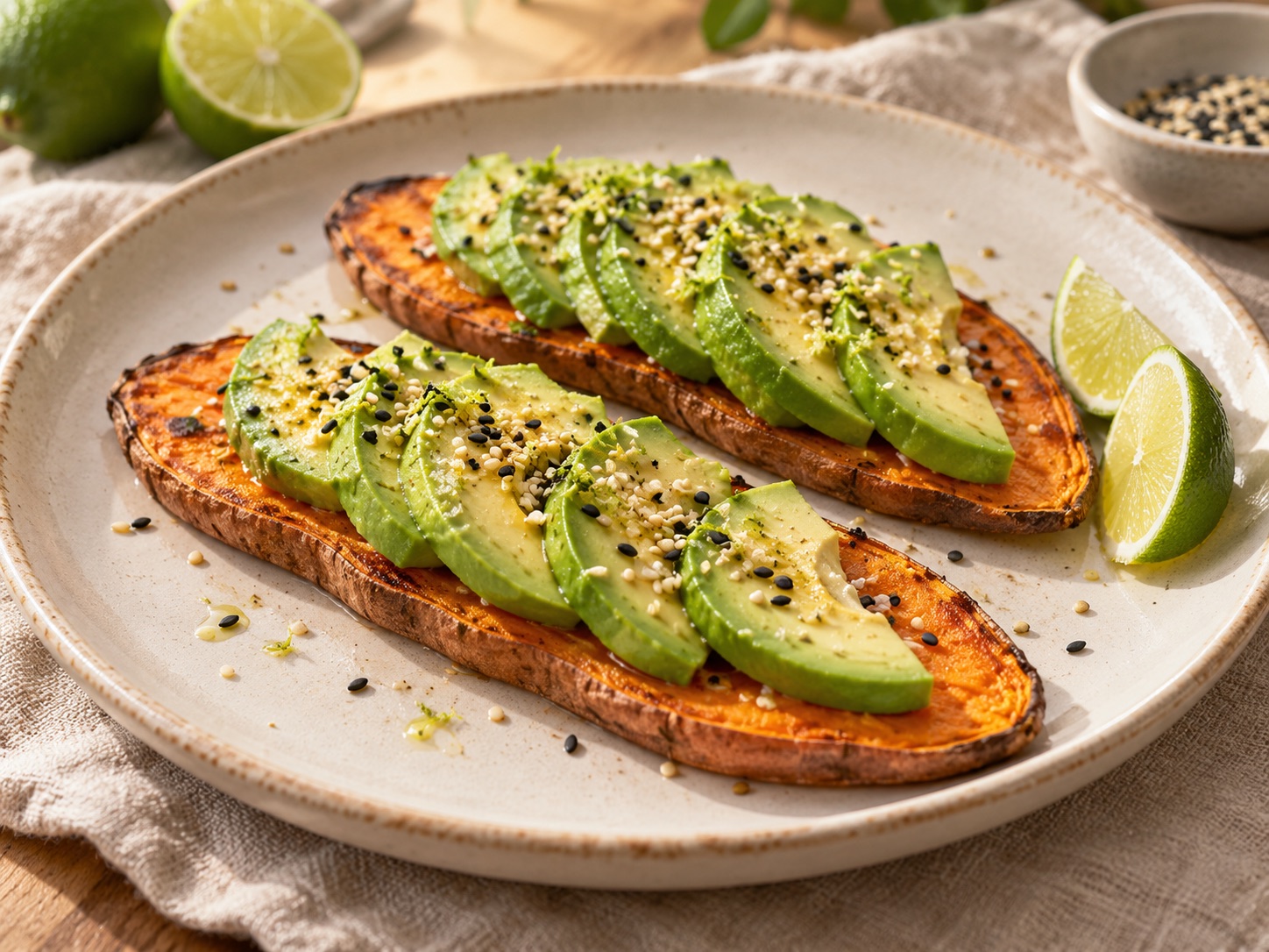 Tostada de boniato con aguacate y sésamo