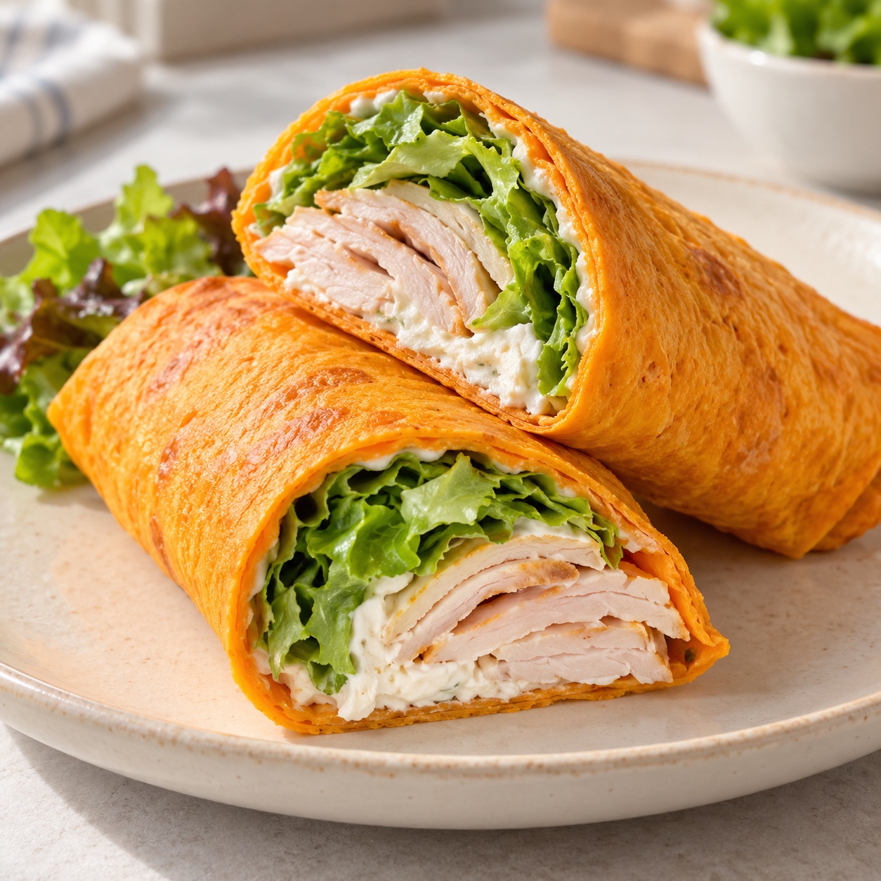 Wrap de boniato con pavo y queso crema